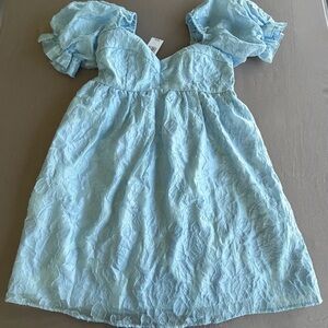 allison + kelly NWT Light Blue Puff-Sleeve Textured Floral Dress